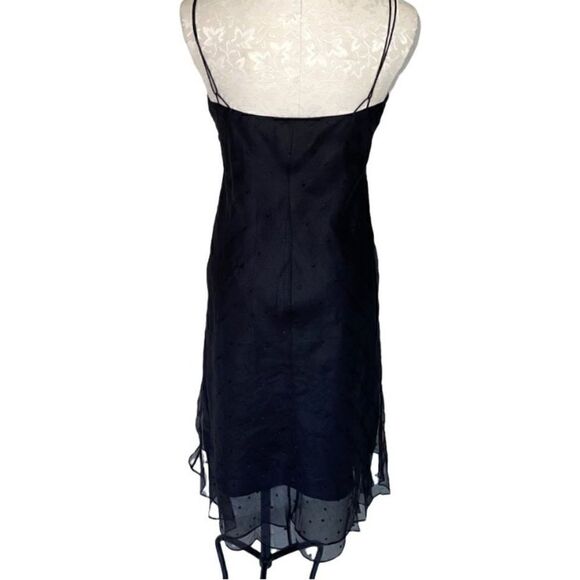 NWT Lauren Ralph Lauren Black 100% Silk Slip Gown Dress polka dot overlay Size 8 - Picture 3 of 10